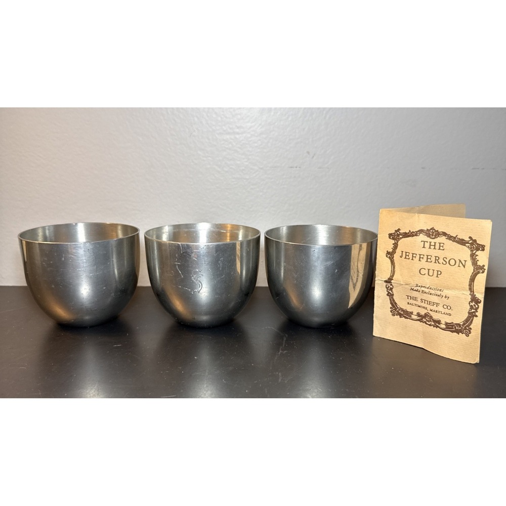 The Jefferson Cup Reproduced By The Stieff Co. Pewter Monticello P50 Set of 3